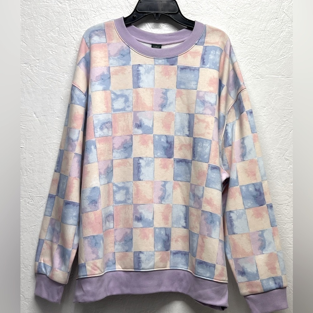 OVERSIZED Crewneck Checkered Print Tye-Dye Sweatshirt - Wild Fable - Picture 3 of 9